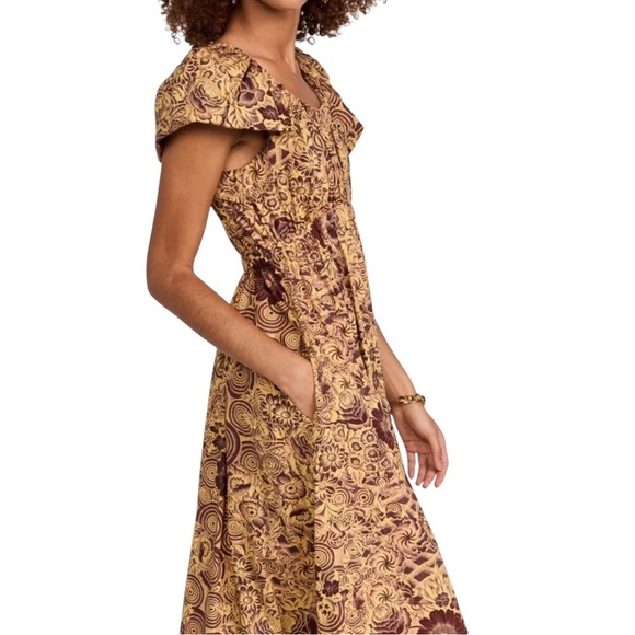 Ulla Johnson - Nanette Brown Floral Midi Dress Sz 4 - Picture 3 of 10